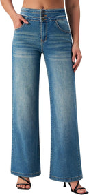 roswear Women's Wide Leg Jeans Casual High Waisted Stretch Baggy Loose Denim Pants