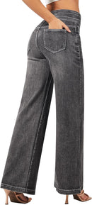 roswear Women's Wide Leg Jeans Casual High Waisted Stretch Baggy Loose Denim Pants