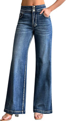 roswear Women's Wide Leg Jeans Casual High Waisted Stretch Baggy Loose Denim Pants