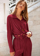Women's 2 Piece Textured Sets Casual Button Down Shirt Wide Leg Pants Outfit Loungewear Tracksuit