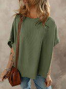 Dokotoo Women's Casual Oversized Short Sleeve Solid Color Loose Texture Knit Tunic Tops Blouses