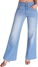 roswear Women's Wide Leg Jeans Casual High Waisted Stretch Baggy Loose Denim Pants