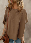 Dokotoo Women's Casual Oversized Short Sleeve Solid Color Loose Texture Knit Tunic Tops Blouses