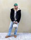 Flygo Women&#39;s Faux Fur Coat Fluffy Faux Fur Jacket Long Sleeve Lapel Furry Winter Jackets Shaggy Parka Short Coat