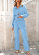 Women's 2 Piece Textured Sets Casual Button Down Shirt Wide Leg Pants Outfit Loungewear Tracksuit
