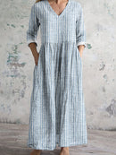 Vintage Stripe Pattern Women's Linen Dress
