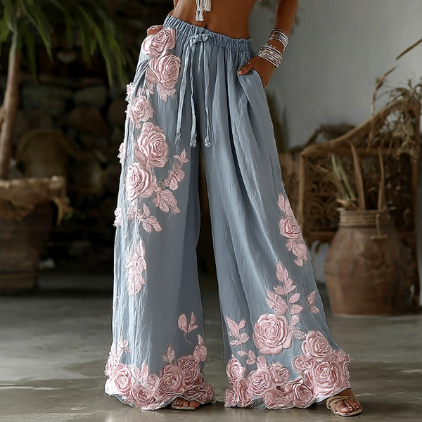 Women's Retro Floral Embroidery Art Casual Linen Pants