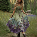 Classy Gradient Purple Lavender And Floral Embroidered Linen Maxi Dress