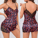 🧚Women Satin Pajama Set Sexy V Neck Backless Lace Sleepwear