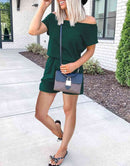 ANRABESS Casual Off Shoulder Elastic Waist Stretchy Long Romper Jumpsuit