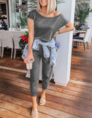 ANRABESS Casual Off Shoulder Elastic Waist Stretchy Long Romper Jumpsuit