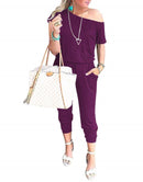 ANRABESS Casual Off Shoulder Elastic Waist Stretchy Long Romper Jumpsuit