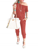 ANRABESS Casual Off Shoulder Elastic Waist Stretchy Long Romper Jumpsuit