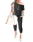 ANRABESS Casual Off Shoulder Elastic Waist Stretchy Long Romper Jumpsuit