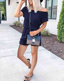 ANRABESS Casual Off Shoulder Elastic Waist Stretchy Long Romper Jumpsuit