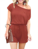 ANRABESS Casual Off Shoulder Elastic Waist Stretchy Long Romper Jumpsuit
