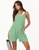 Anrabess Casual Rompers Loose Spaghetti Strap Shorts Jumpsuit with Pockets
