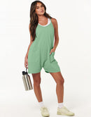 Anrabess Casual Rompers Loose Spaghetti Strap Shorts Jumpsuit with Pockets