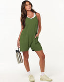 Anrabess Casual Rompers Loose Spaghetti Strap Shorts Jumpsuit with Pockets