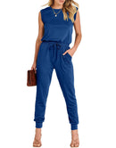 ANRABESS Crewneck Sleeveless Stretchy Jumpsuits Rompers with Pockets