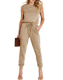 ANRABESS Crewneck Sleeveless Stretchy Jumpsuits Rompers with Pockets