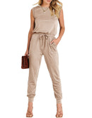 ANRABESS Crewneck Sleeveless Stretchy Jumpsuits Rompers with Pockets