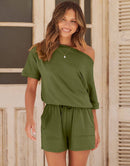 ANRABESS Short Sleeve Striped Jumpsuit with Pockets Short Pant Rompers Pajamas Loungewear