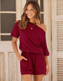 ANRABESS Short Sleeve Striped Jumpsuit with Pockets Short Pant Rompers Pajamas Loungewear