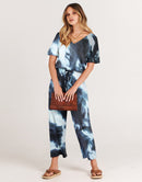 ANRABESS Short Sleeve V Neck Elastic Waist Wide Leg Cropped Pant Jumpsuits Rompers