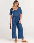 ANRABESS Short Sleeve V Neck Elastic Waist Wide Leg Cropped Pant Jumpsuits Rompers