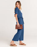 ANRABESS Short Sleeve V Neck Elastic Waist Wide Leg Cropped Pant Jumpsuits Rompers