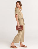 ANRABESS Short Sleeve V Neck Elastic Waist Wide Leg Cropped Pant Jumpsuits Rompers