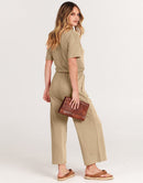 ANRABESS Short Sleeve V Neck Elastic Waist Wide Leg Cropped Pant Jumpsuits Rompers