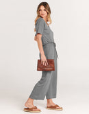 ANRABESS Short Sleeve V Neck Elastic Waist Wide Leg Cropped Pant Jumpsuits Rompers