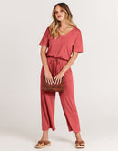 ANRABESS Short Sleeve V Neck Elastic Waist Wide Leg Cropped Pant Jumpsuits Rompers