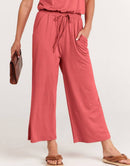 ANRABESS Short Sleeve V Neck Elastic Waist Wide Leg Cropped Pant Jumpsuits Rompers