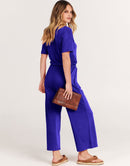 ANRABESS Short Sleeve V Neck Elastic Waist Wide Leg Cropped Pant Jumpsuits Rompers
