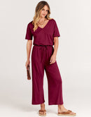 ANRABESS Short Sleeve V Neck Elastic Waist Wide Leg Cropped Pant Jumpsuits Rompers