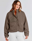 ANRABESS Womens Fleece Jacket Button Down Shacket Casual Sherpa Cropped Coats Warm Outwear with Pockets