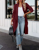 ANRABESS Women's Casual Long Sleeve Draped Open Front Knit Pockets Long Cardigan Jackets Sweater