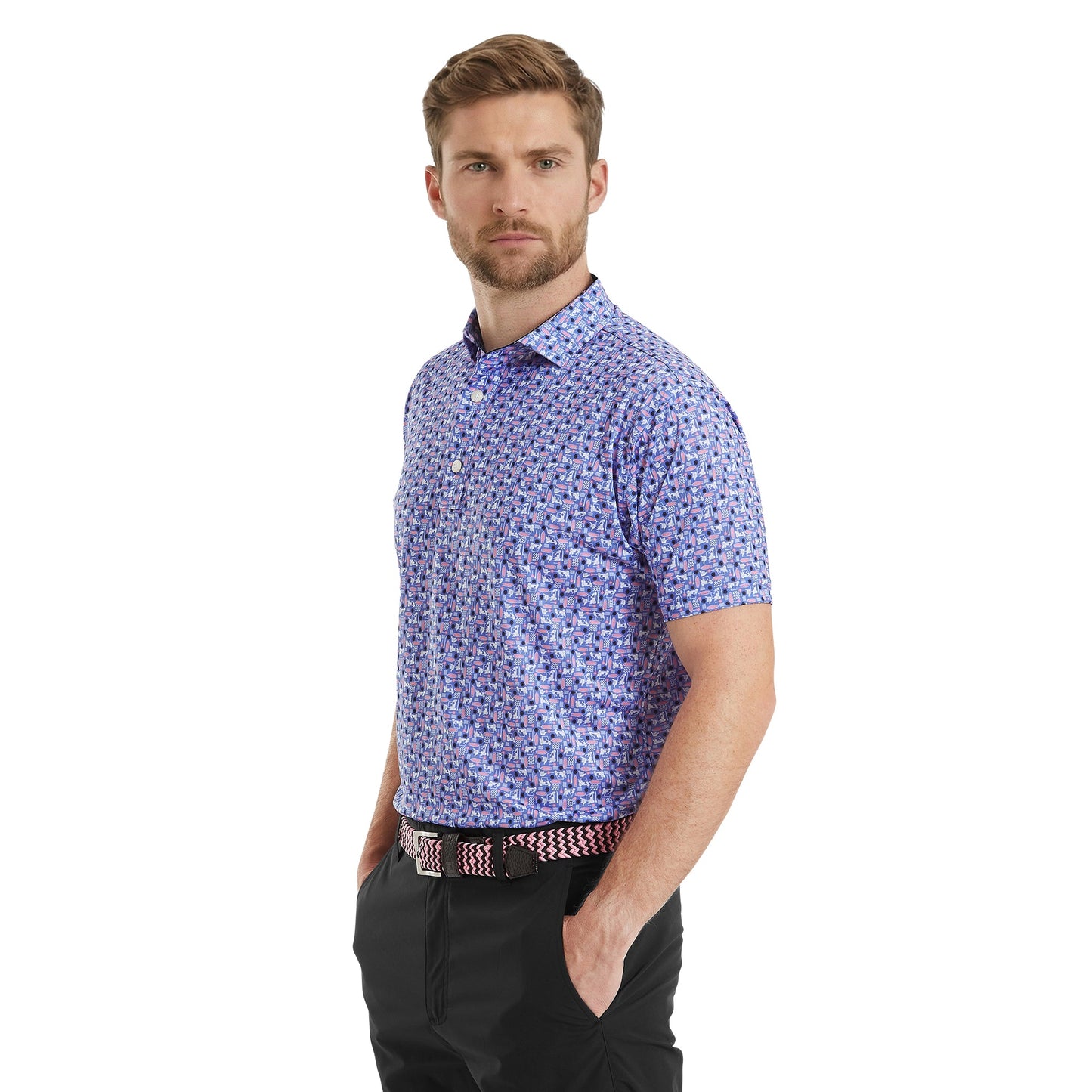 Surfs Up Print Lisle Golf Shirt