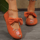 New Embroidered Bow Flat Mary Jane Shoes