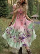 Classy Gradient Purple Lavender And Floral Embroidered Linen Maxi Dress