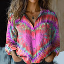 Women's Retro Colorful Heart Tie-dye Print Shirt