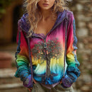 Women's Vintage Viking Tree Of Life Cozy Warm Zip Hoodie Cardigan