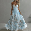 Women's Vintage Rose Embroidery Art V-neck Suspender Maxi Dress