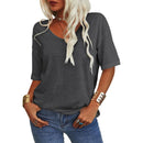 Women's Solid Color V-Neck T-shirt [On Sale & Quick Ship!]