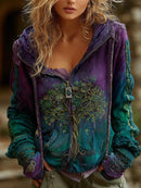 Women's Vintage Viking Tree Of Life Cozy Warm Zip Hoodie Cardigan