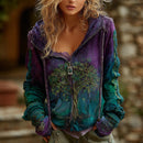 Women's Vintage Viking Tree Of Life Cozy Warm Zip Hoodie Cardigan