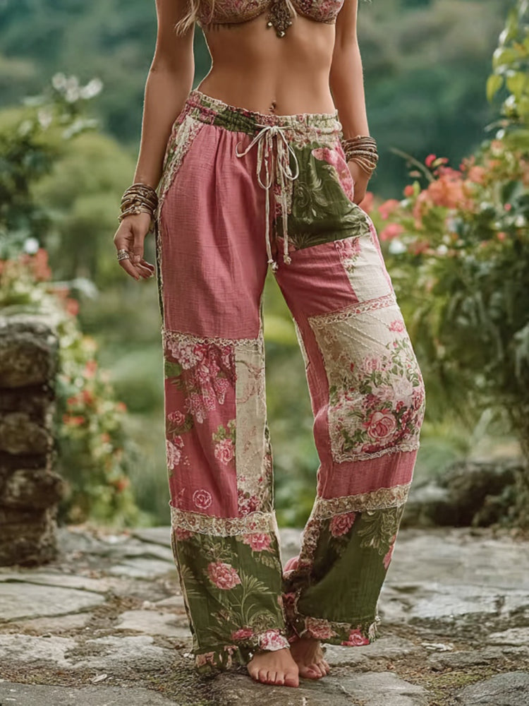Women's Retro Floral Patchwork Art Casual Pants